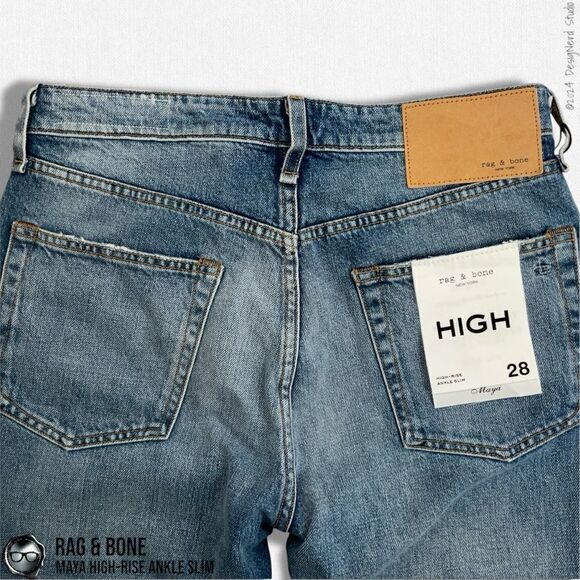 RAG & BONE MAYA HIGH-RISE ANKLE STRAIGHT JEANS IN AQUARIUS W/ HOLES SIZE 28 - Picture 11 of 16